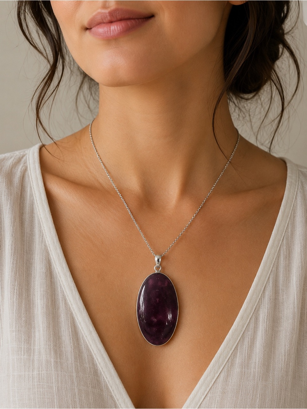 925 Sterling Silver Oval Gemstone Stone Pendant